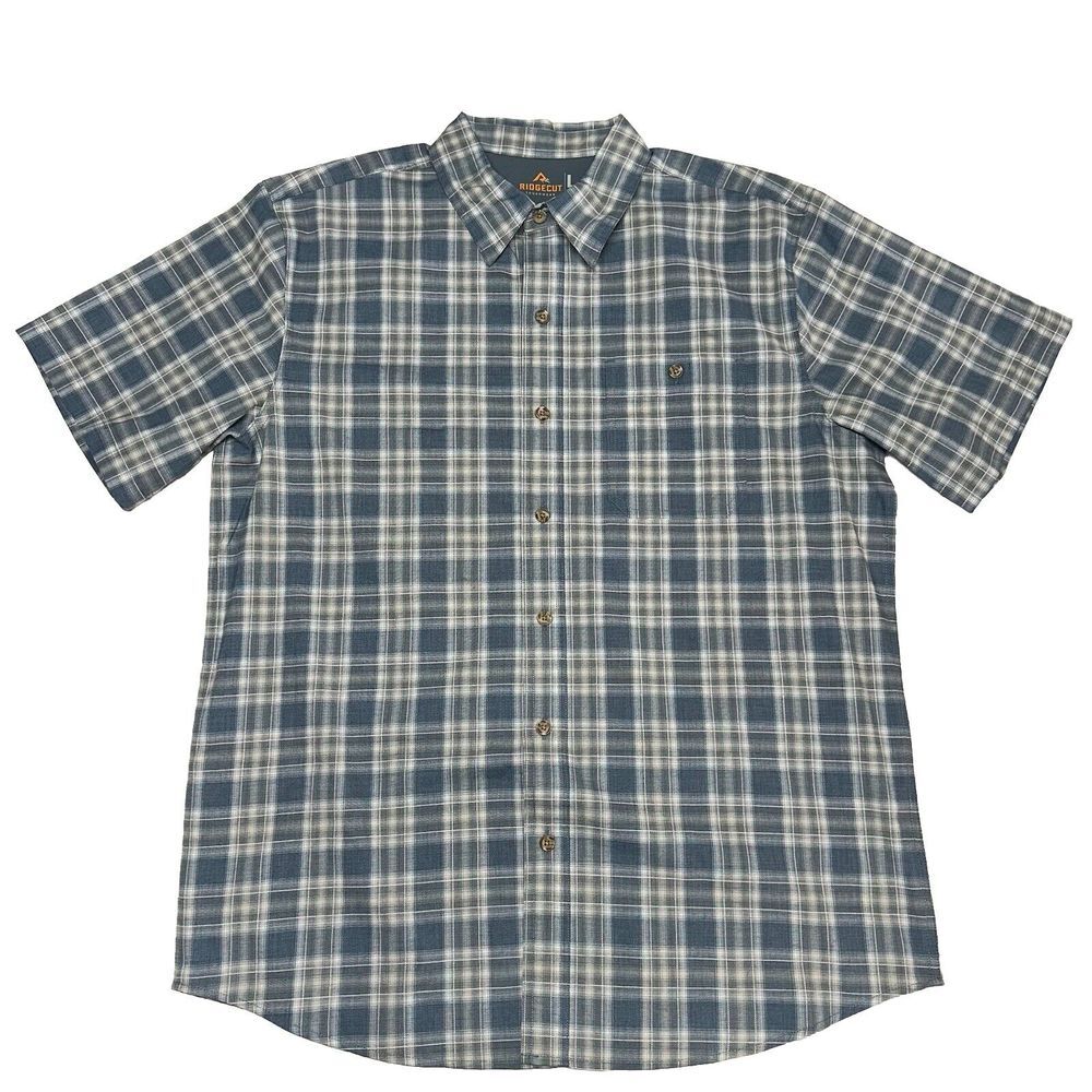 Ridge‎ Cut Button Down Shirt Size Medium Short Sleeve Casual Blue ToughWear